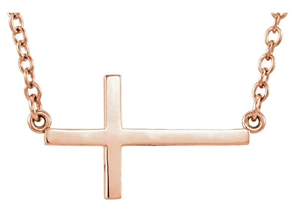 Sideways Cross 14k Rose Gold Necklace, 16-18" (28X16.2 MM)