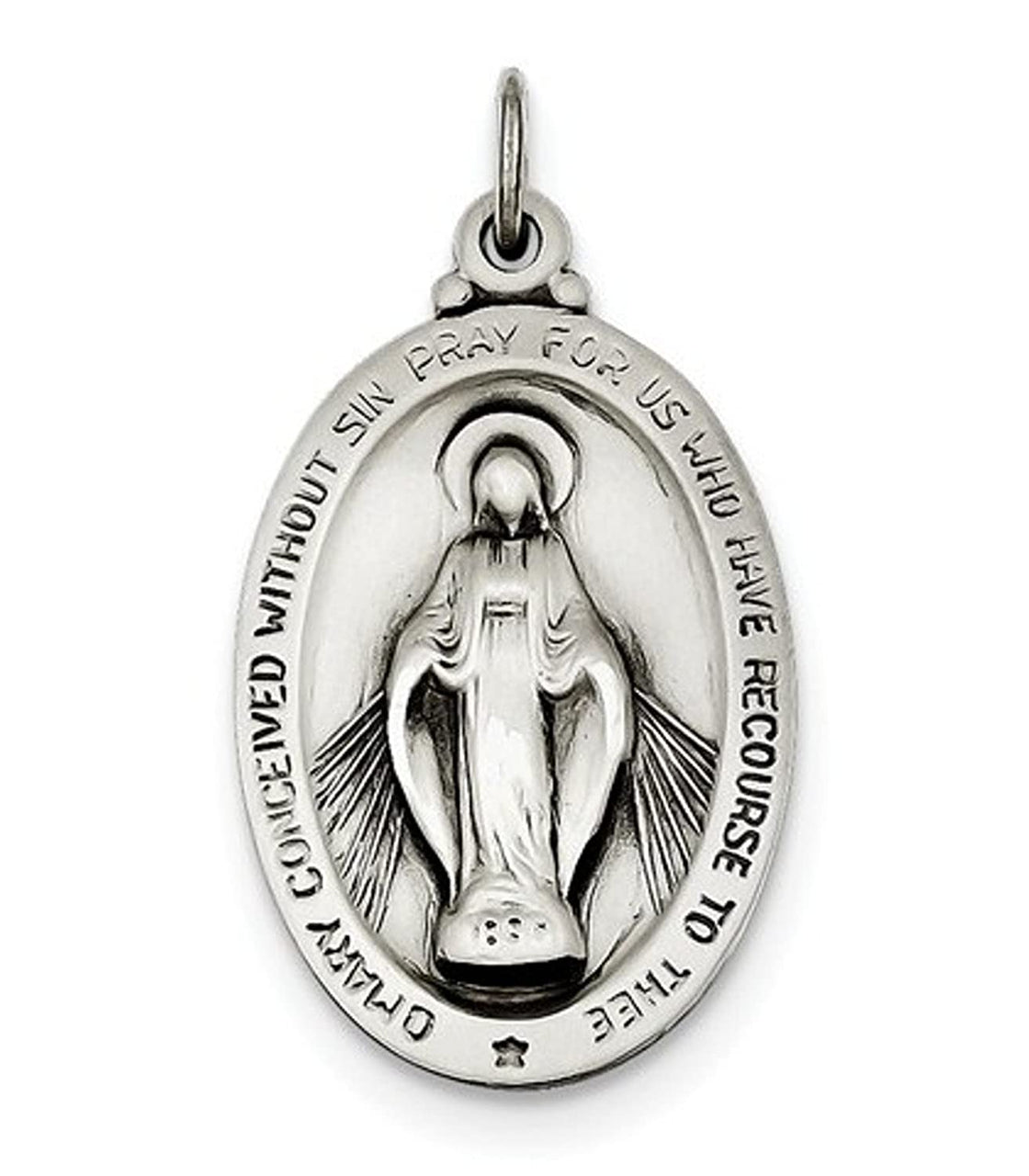 Sterling Silver Antiqued Miraculous Medal (34X18MM)