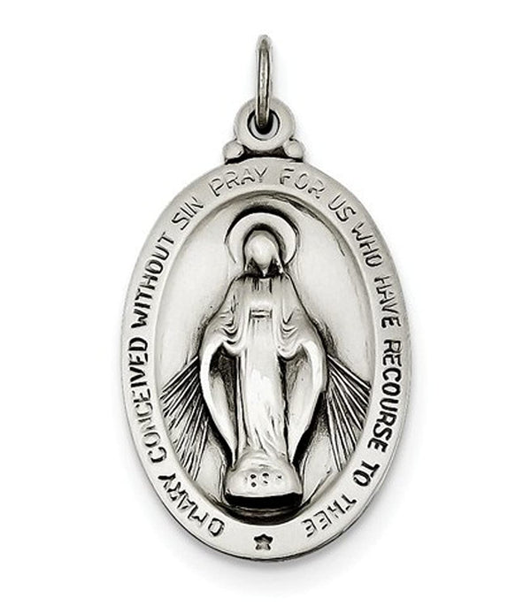 Sterling Silver Antiqued Miraculous Medal (34X18MM)