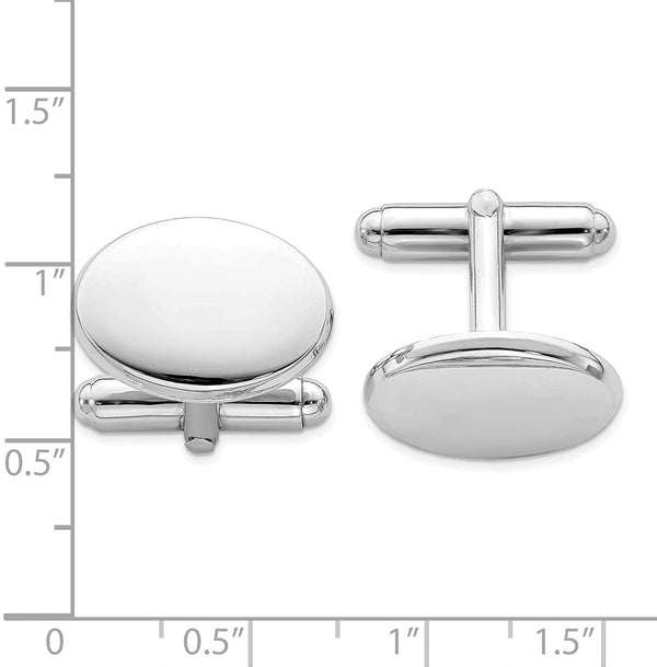 Italian Rhodium-Plated Sterling Silver Engravable Oval Cuff Links, 13X18 Millimeters