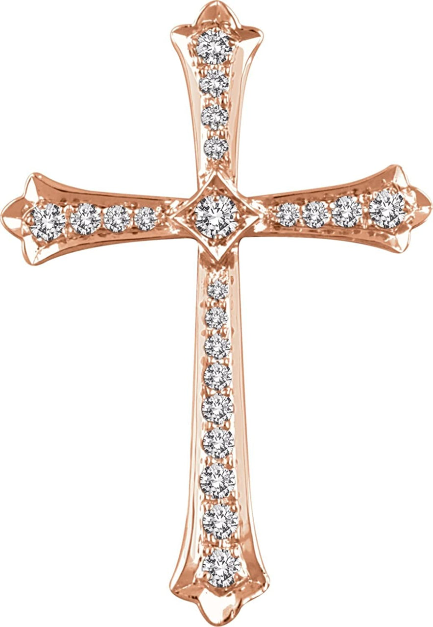 Diamond Fleur-de-Lis Cross 14k Rose Gold Pendant (31.6X21.9 MM) (.33 Ctw, H+ Color, I1 Clarity)