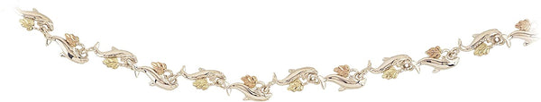 High Polish Dolphin Link Bracelet, Sterling Silver, 12k Green and Rose Gold Black Hills Gold Motif, 7.5"