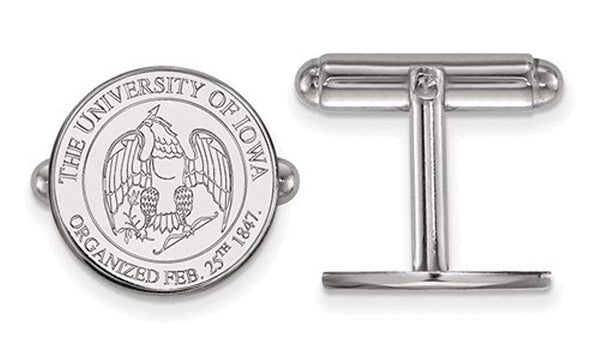 Rhodium-Plated Sterling Silver University Of Iowa Crest Cuff Links, 15MM