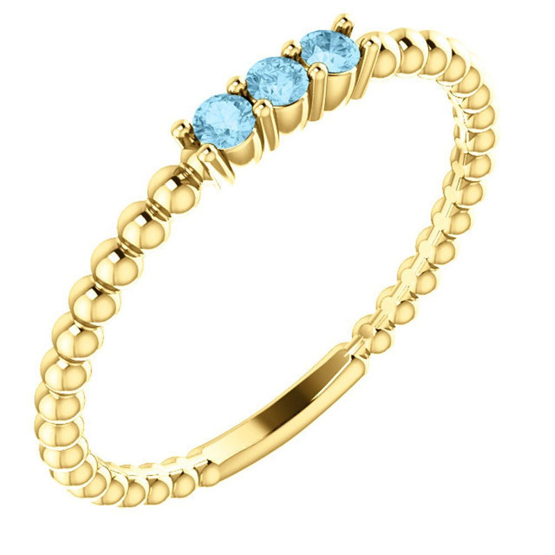 Aquamarine Beaded Ring, 14k Yellow Gold, Size 6