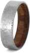 Mahogany Wood Ring with Hammered Titanium Band, 7mm Comfort-Fit, Size 4