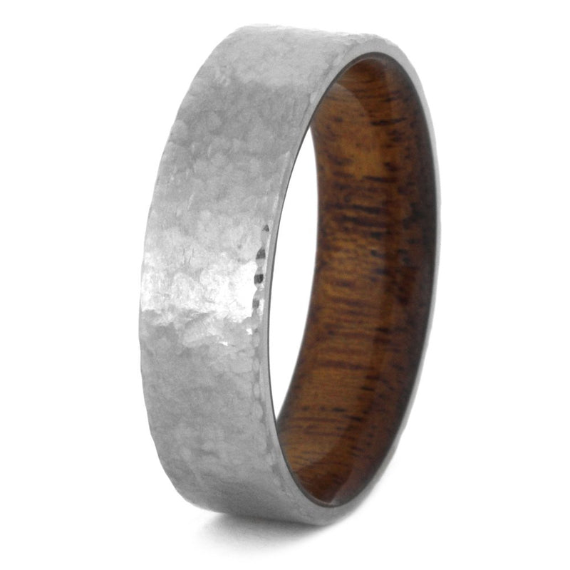 Mahogany Wood Ring with Hammered Titanium Band, 7mm Comfort-Fit