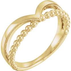 Negative Space Beaded 'V' Ring, 14k Yellow Gold