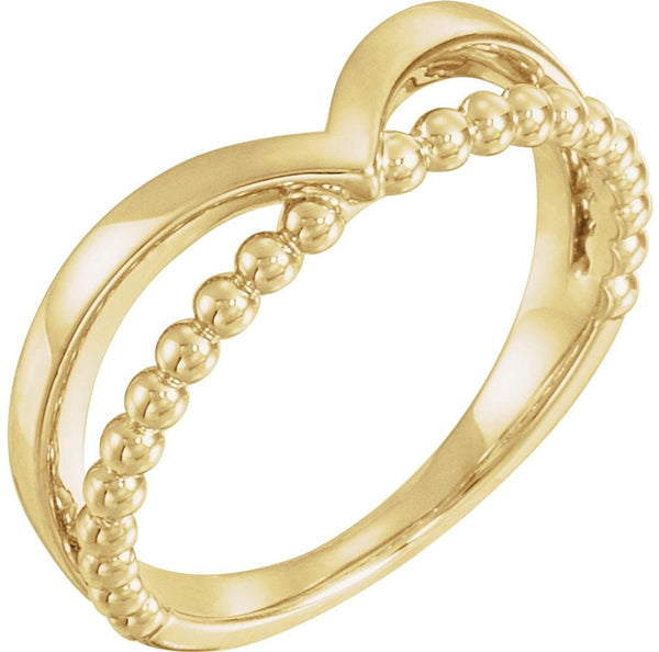 Negative Space Beaded 'V' Ring, 14k Yellow Gold