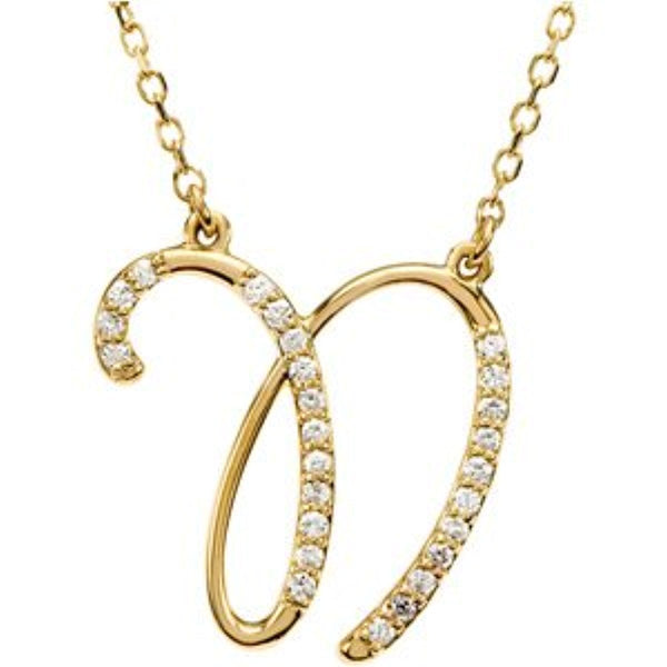 14k Yellow Gold Alphabet Initial Letter N Diamond Pendant Necklace, 17" (GH Color, I1 Clarity, 1/8 Cttw)