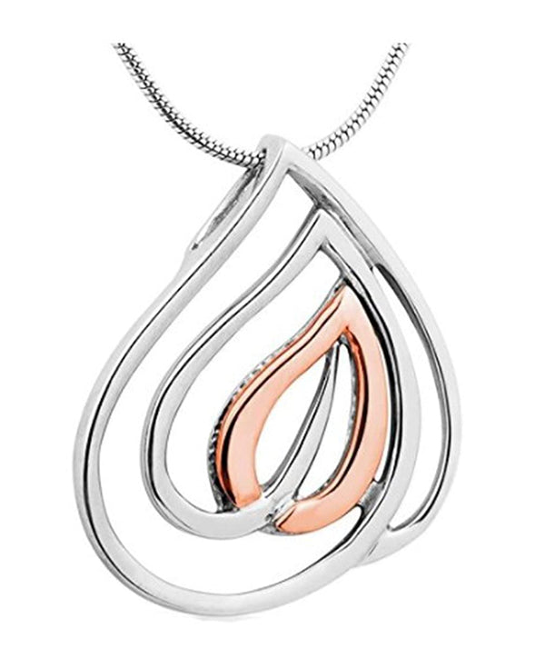 Concentric Heart Leaf Pendant Necklace, Rhodium Plated Sterling Silver, 10k Rose Gold, 18" to 22"