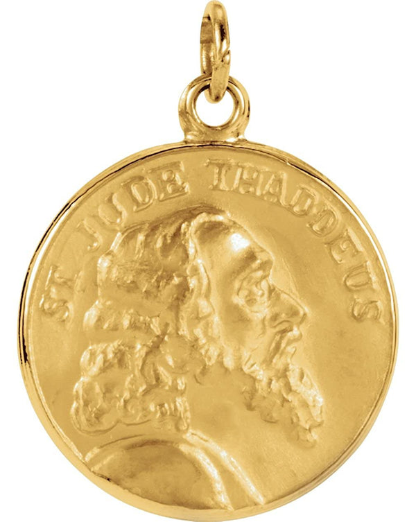 Rhodium Plated 14k Yellow Gold St. Jude Thaddeus Medal (15.25MM)