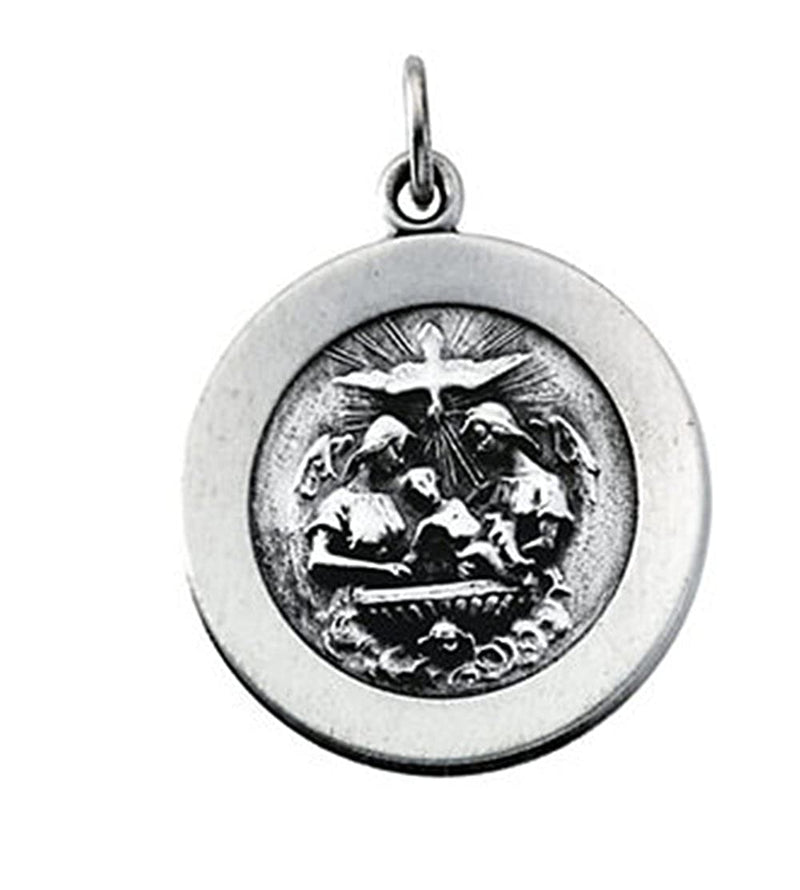 Rhodium Plated Sterling Silver Baptismal Medal (18.75 MM)