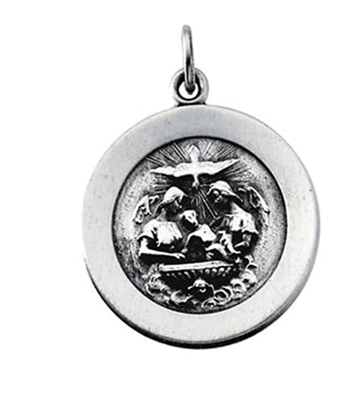 Rhodium Plated Sterling Silver Baptismal Medal (18.75 MM)