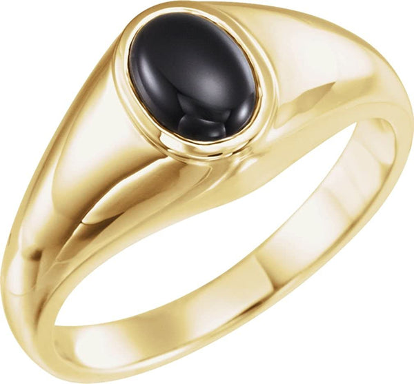 Men's Oval Onyx Cabochon Belcher Ring, 14k Yellow Gold