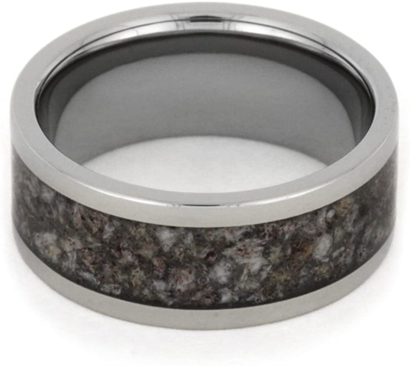 Dark Tone Deer Antler Inlay 9mm Comfort-Fit Titanium Ring, Size 8.5
