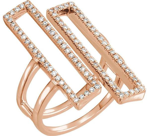 Double Rectangle Geometric Diamond Ring, 14k Rose Gold, (1/2 Ctw, Color H+, Clarity I1), Size 7