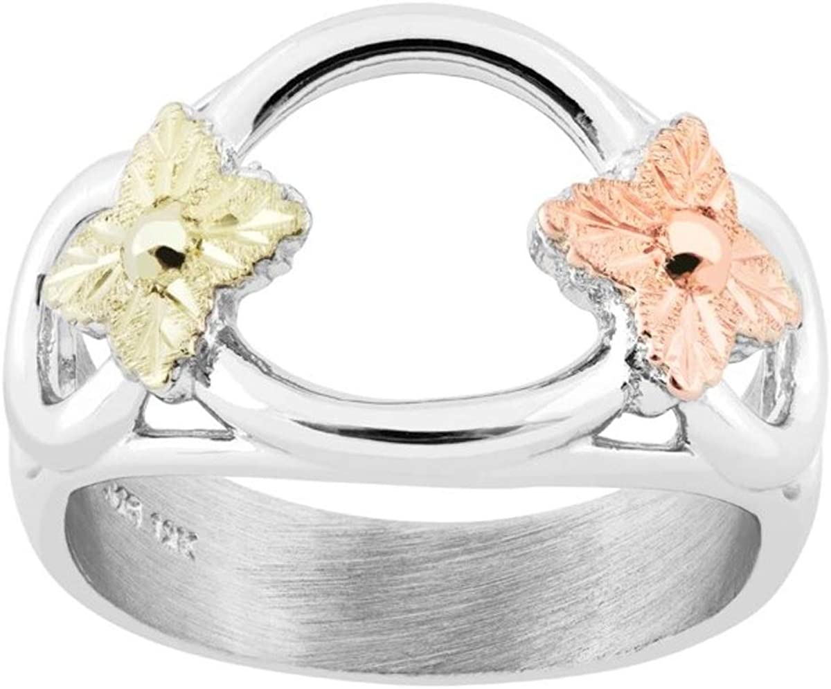 Rhodium-Plated Sterling Silver Three Circles Ring, 12k Rose and Green Gold Black Hills Gold Size 6.75