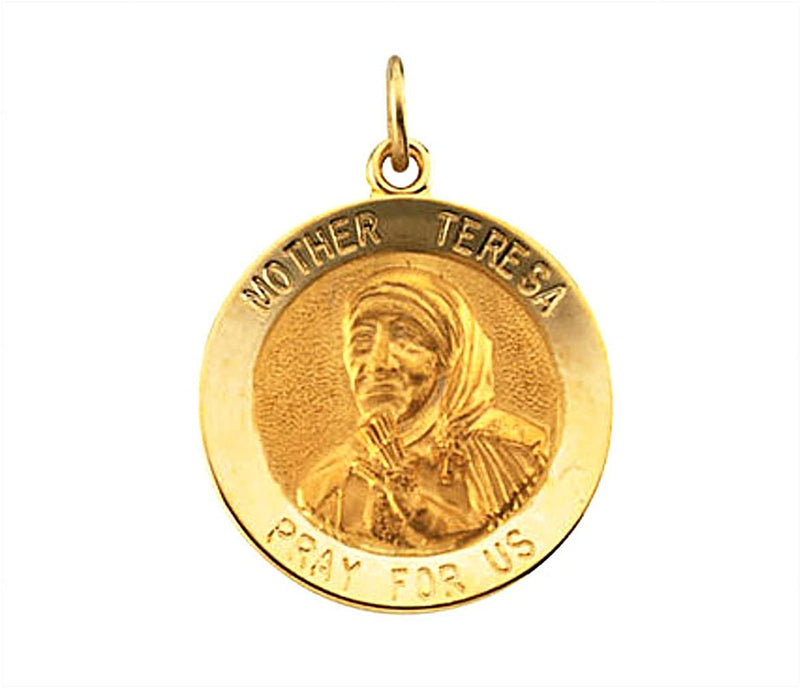 14k Yellow Gold Round Mother Teresa Medal (18 MM)