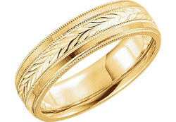 Swiss-Cut Chevron Comfort Fit 6mm Milgrain 14k Yellow Gold Band