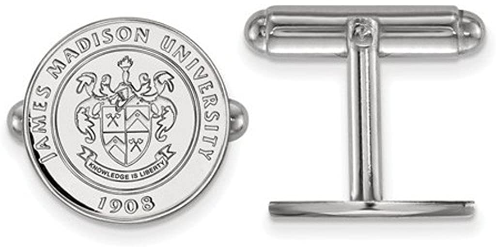 Rhodium-Plated Sterling Silver James Madison University Crest Round Cufflink, 15MM