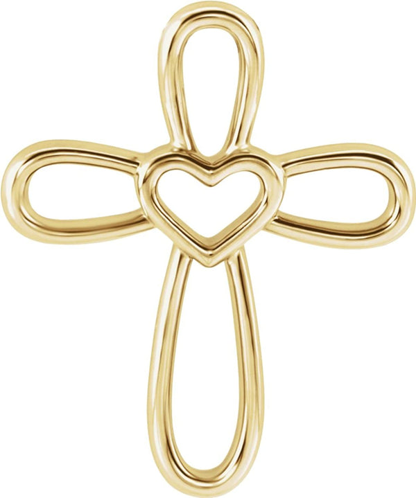 Open Heart Cross 14k Yellow Gold Pendent (20.35X4.25 MM)