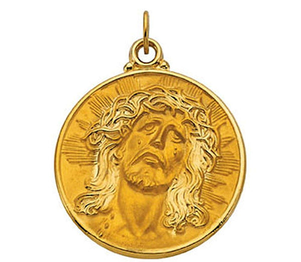 14k Yellow Gold Round Face of Jesus (Ecce Homo) Medal (21 MM)