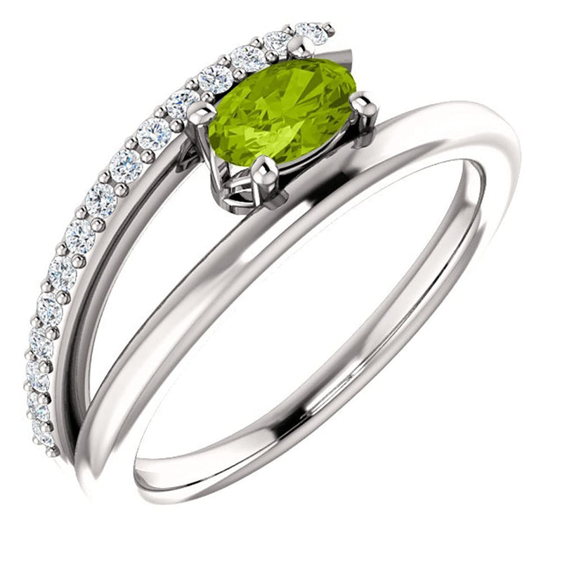 Platinum Peridot and Diamond Bypass Ring (.125 Ctw, G-H Color, S12-S13 Clarity)