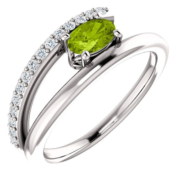 Peridot and Diamond Bypass Ring, Rhodium-Plated 14k White Gold (.125 Ctw, G-H Color, I1 Clarity)