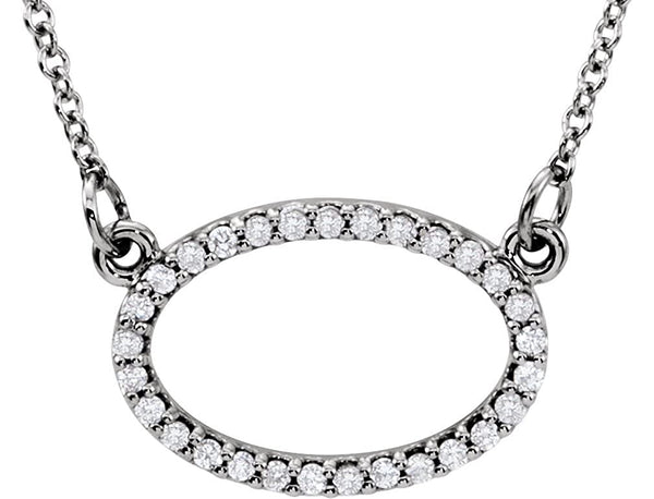 29-Stone Diamond Horizontal Oval 14k White Gold Pendant Necklace, 16" (.16 Cttw)