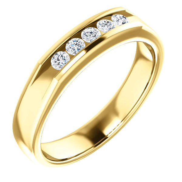 Men's 5-Stone Diamond Wedding Band, 14k Yellow Gold (.33 Ctw, Color G-H, SI2-SI3 Clarity) Size 11