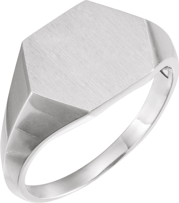 Men's Platinum Brushed Hexagon Signet Ring (14mm)