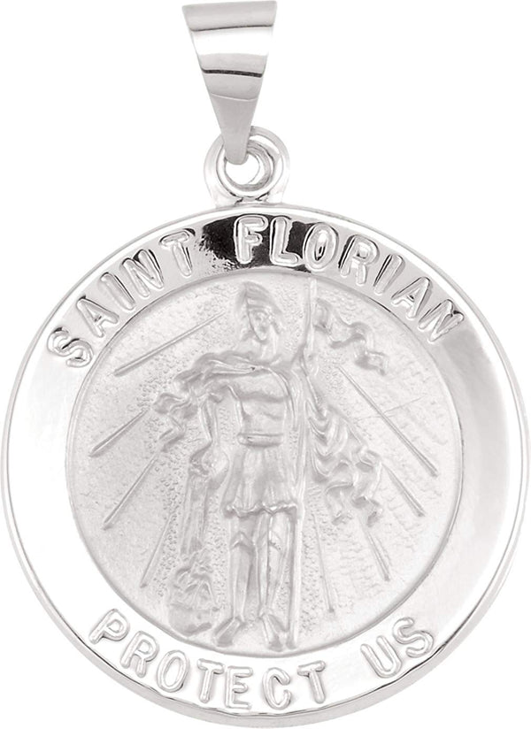 14k White Gold Round Hollow St. Florian Medal (15 MM)