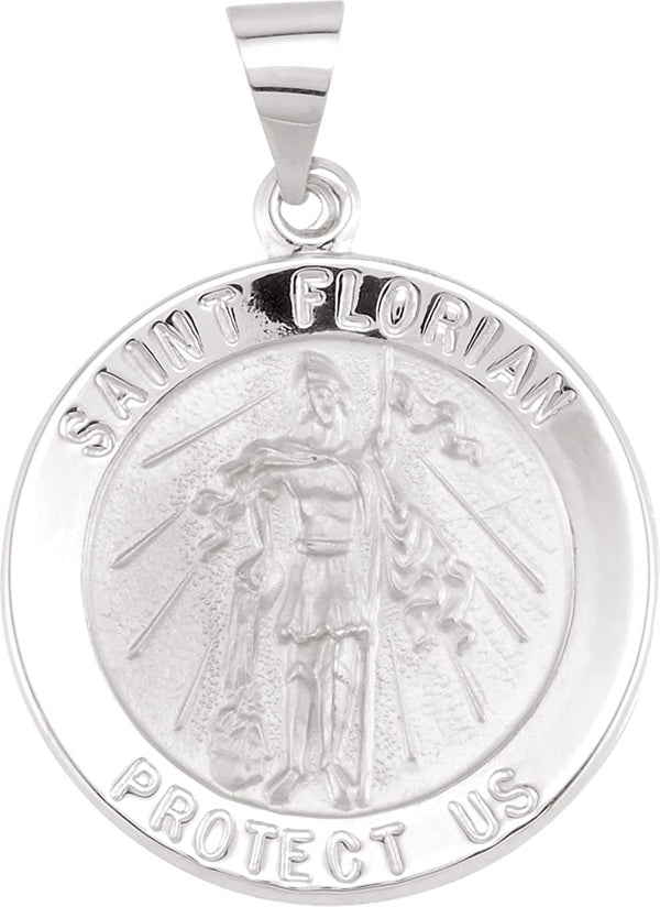 14k White Gold Round Hollow St. Florian Medal (21.8 MM)