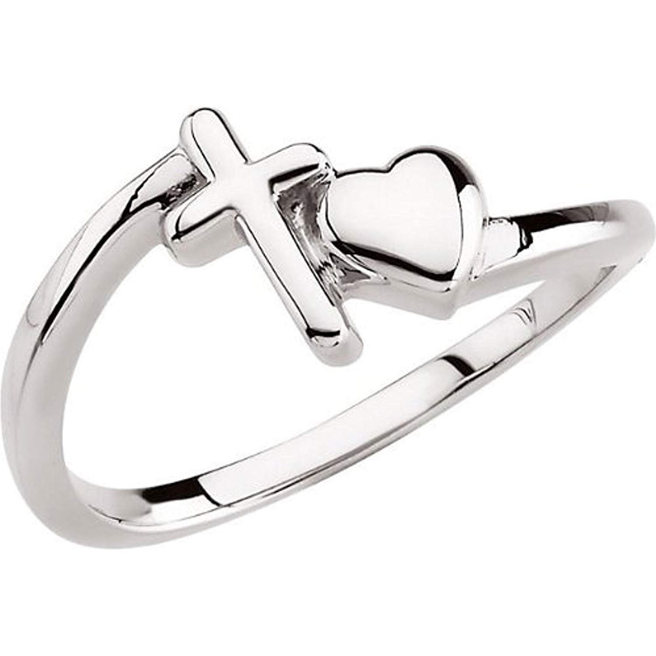 Sterling Silver Cross and Heart Chastity Ring, Size 6 to 7