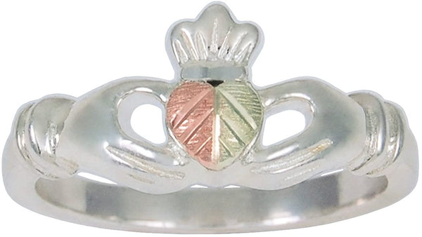 Claddagh Ring, Sterling Silver, 12k Green and Rose Gold Black Hills Gold Motif, Size 6