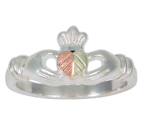 Claddagh Ring, Sterling Silver, 12k Green and Rose Gold Black Hills Gold Motif