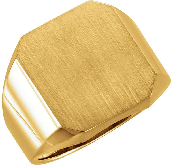 Men's 10k Yellow Gold Satin Brushed Octagon Signet Ring, 18x16mm, Size 10.5