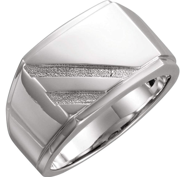 Men's Hammered and Polished Signet Ring, Rhodium-Plated 14k White Gold, Size 10