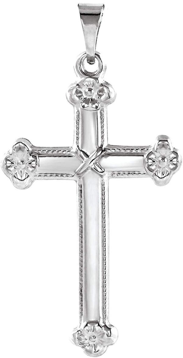 Milgrain Flower Cross 14k White Gold Pendant