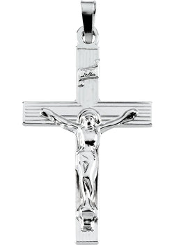 Petite INRI Crucifix 14k White Gold Pendant (29X19MM)