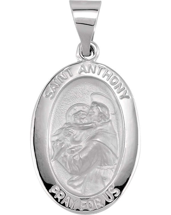 14k White Gold Hollow Oval St. Anthony Medal (23x16 MM)