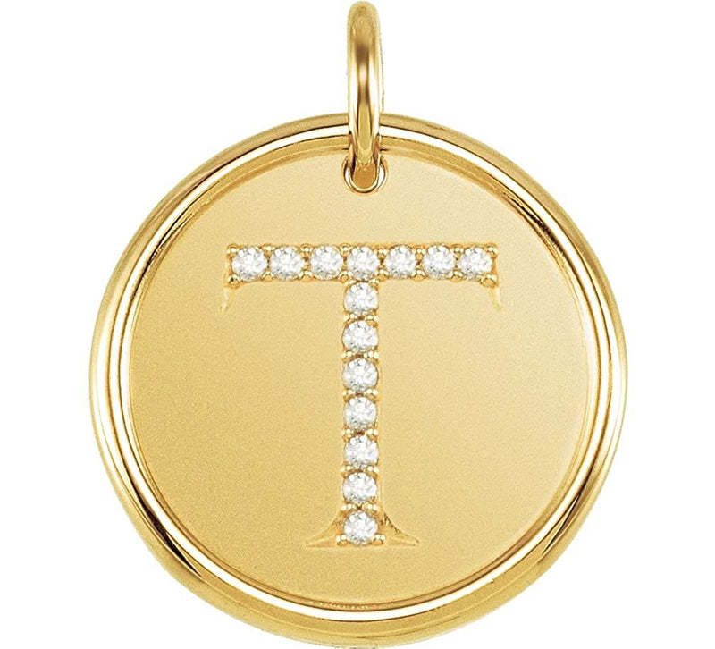 Diamond Initial "T" Round Pendant, 18k Yellow Gold-Plated Sterling Silver (.07 Ctw, Color G-H, Clarity I1)