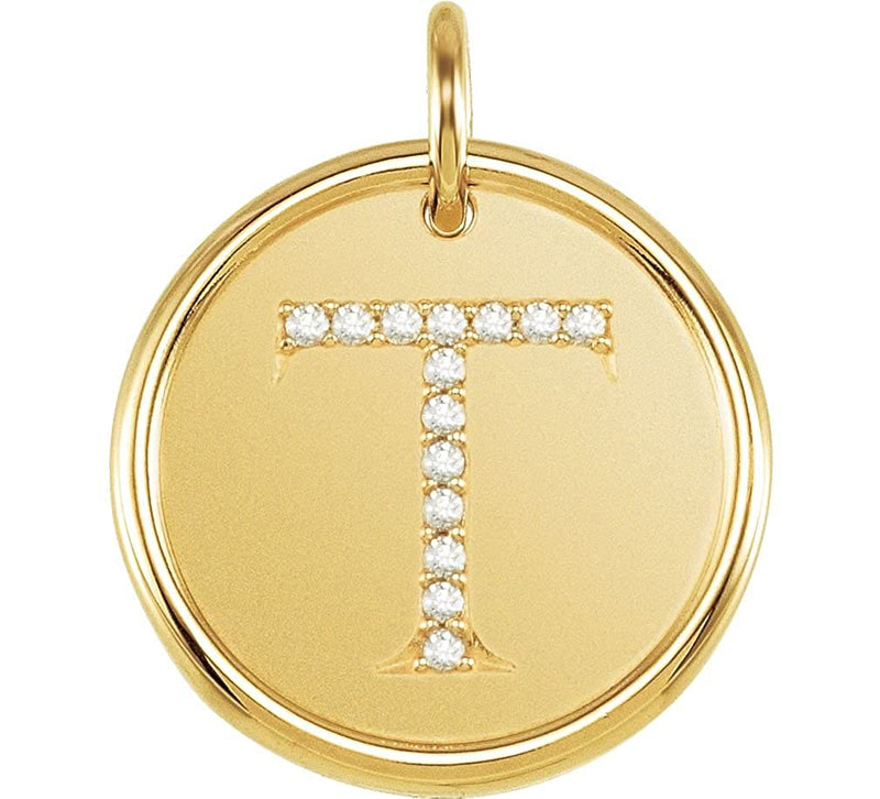 Diamond Initial "T" Pendant, 14k Yellow Gold (.07 Ctw, Color G-H, Clarity I1)