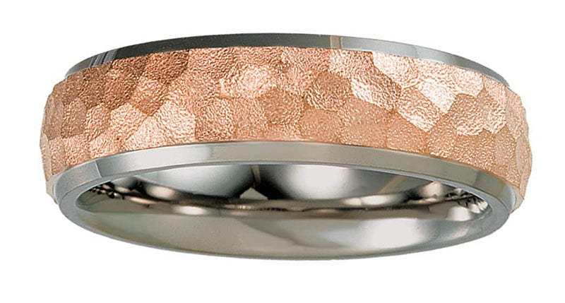 Rose Gold IP Hammered Dome Comfort-Fit 7mm Titanium Band