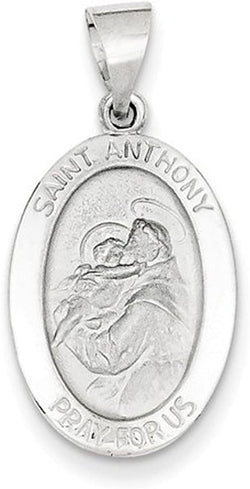 Rhodium-Plated 14k White Gold St. Anthony Medal Pendant (22X13MM)