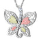 Graduated CZ with Scrollwork Butterfly Pendant Necklace, Sterling Silver, 12k Green and Rose Gold Black Hills Gold Motif, 18"