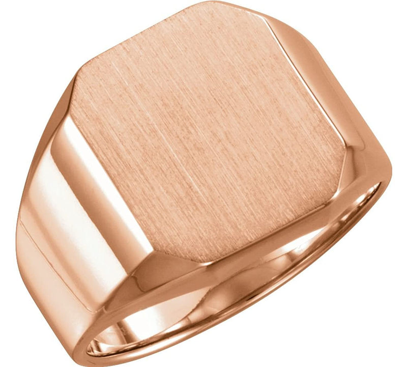 Men's Satin Brushed Signet Ring, 18k Rose Gold (14X12MM)