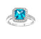 Cushion-Cut Aqua Blue CZ Halo Soft Square Rhodium-Plated Sterling Silver Ring