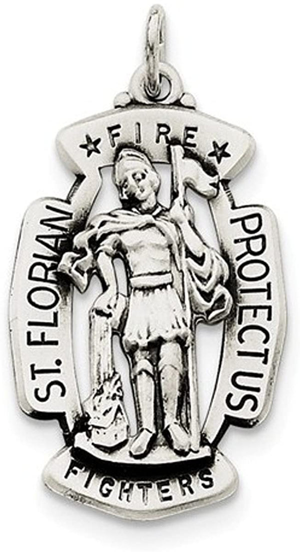 Sterling Silver Antiqued Saint Florian Medal (40X21MM)
