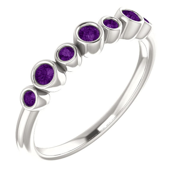 Platinum Amethyst 7-Stone 3.25mm Ring, Size 6.75